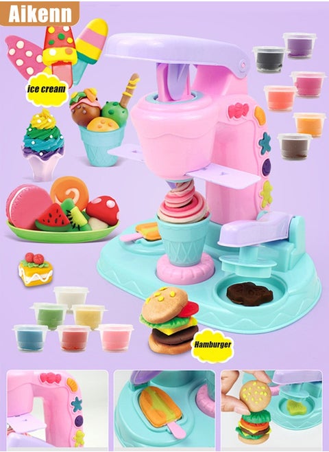 Fun colored clay ice cream machine, wonderful toy ice cream clay machine, colored clay DIY dessert making toy set, children's educational toys, plasticine mold tool set, 12 color intelligence development toys
