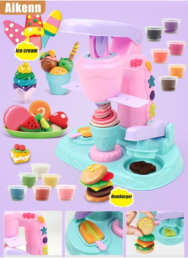 Aikenn - Fun colored clay ice cream machine, wonderful toy ice cream clay machine, colored clay DIY dessert making toy set, children's educational toys, plasticine mold tool set, 12 color intelligence development toys - Image 1