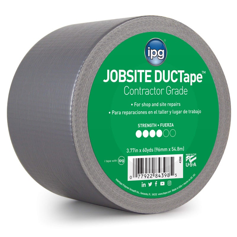 IPG JobSite DUCTape, Contractor Grade Duct Tape, 3.77" x 60 yd, Silver (Single Roll) - Image 4