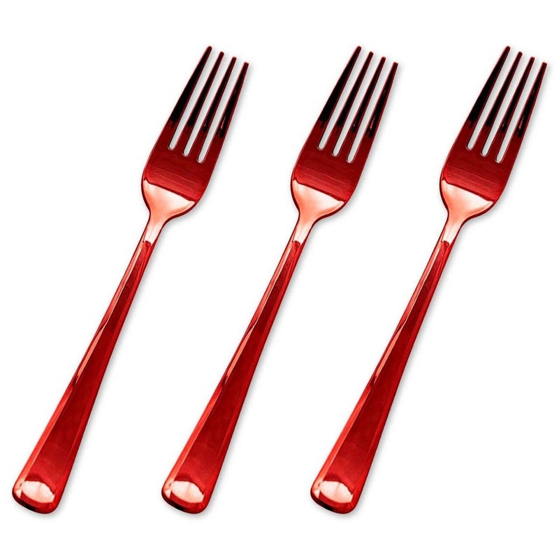 kaya Kaya Shiny Metallic Red Plastic Disposable Forks (24 Count) - Sturdy & Elegant Cutlery  Perfect for Parties  Catering & Special Events - Image 2