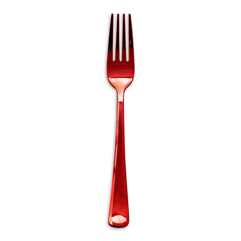kaya Kaya Shiny Metallic Red Plastic Disposable Forks (24 Count) - Sturdy & Elegant Cutlery  Perfect for Parties  Catering & Special Events - Image 1