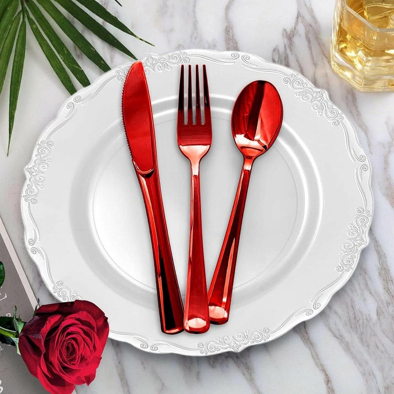 kaya Kaya Shiny Metallic Red Plastic Disposable Forks (24 Count) - Sturdy & Elegant Cutlery  Perfect for Parties  Catering & Special Events - Image 4