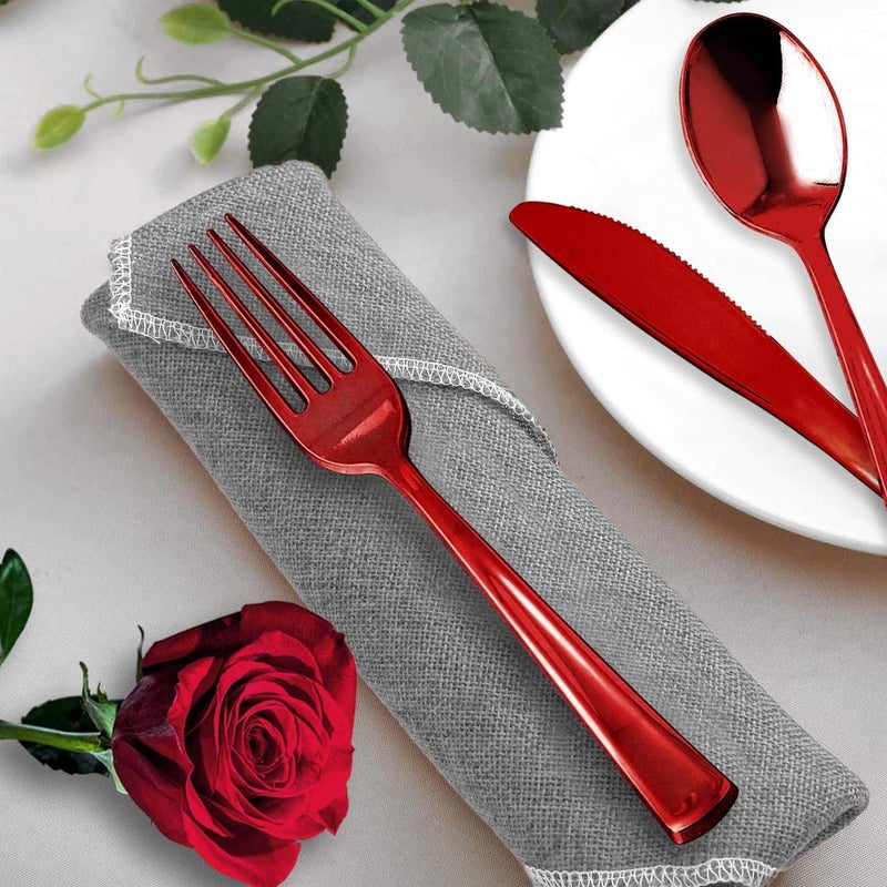 kaya Kaya Shiny Metallic Red Plastic Disposable Forks (24 Count) - Sturdy & Elegant Cutlery  Perfect for Parties  Catering & Special Events - Image 3