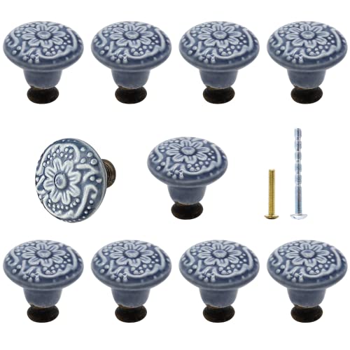 Bivethoi 10PCS Blue Cabinet Knobs - 1.3 Inch / 34mm Ceramic Decorative Drawer Pulls, Retro Vintage Cupboard Wardrobe Door Knobs - Image 1