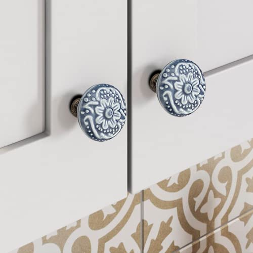 Bivethoi 10PCS Blue Cabinet Knobs - 1.3 Inch / 34mm Ceramic Decorative Drawer Pulls, Retro Vintage Cupboard Wardrobe Door Knobs - Image 4