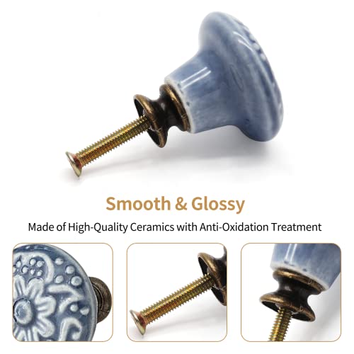 Bivethoi 10PCS Blue Cabinet Knobs - 1.3 Inch / 34mm Ceramic Decorative Drawer Pulls, Retro Vintage Cupboard Wardrobe Door Knobs - Image 5