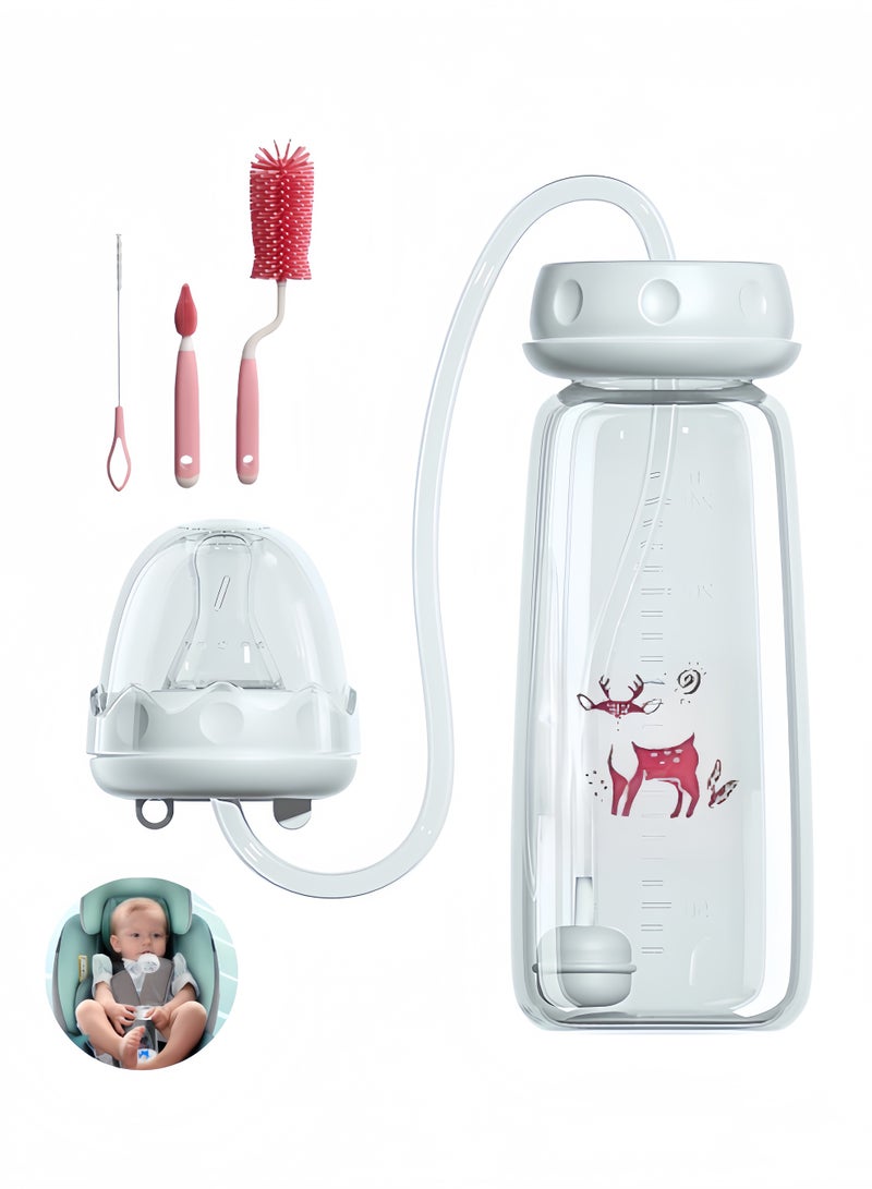 زجاجة رضاعة ذاتية التغذية سعة 240 مل مع نظام رضاعة مضاد للمغص بدون مقابض وأنبوب - Image 1