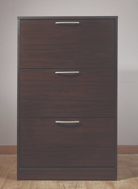 خزانة أحذية بثلاثة أدراج من خشب MDF باللون البني 71.2L x 2W x 113H.