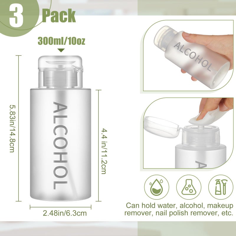 Layhit 3 Pcs 10 oz Alcohol Pump Dispenser Bottle Alcohol Push Down Liquid Dispenser Empty Pumping Bottle Refillable Cosmetic Container for Personal, Salon, Nail Care, Hospital Use (Gray) - Image 2