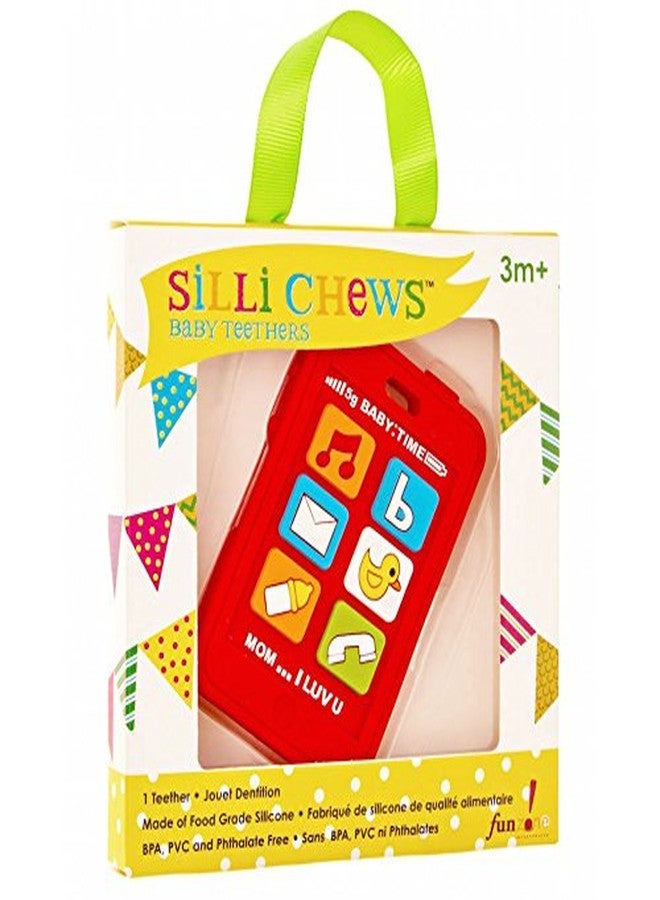 Silli Chews Cell Phone Teether for Baby Red Phone Teething Toy Red Silicone Teether Infant Pain Relief Apple iPhone Shaped Smart Phone | Silly Bite Toy - Image 3