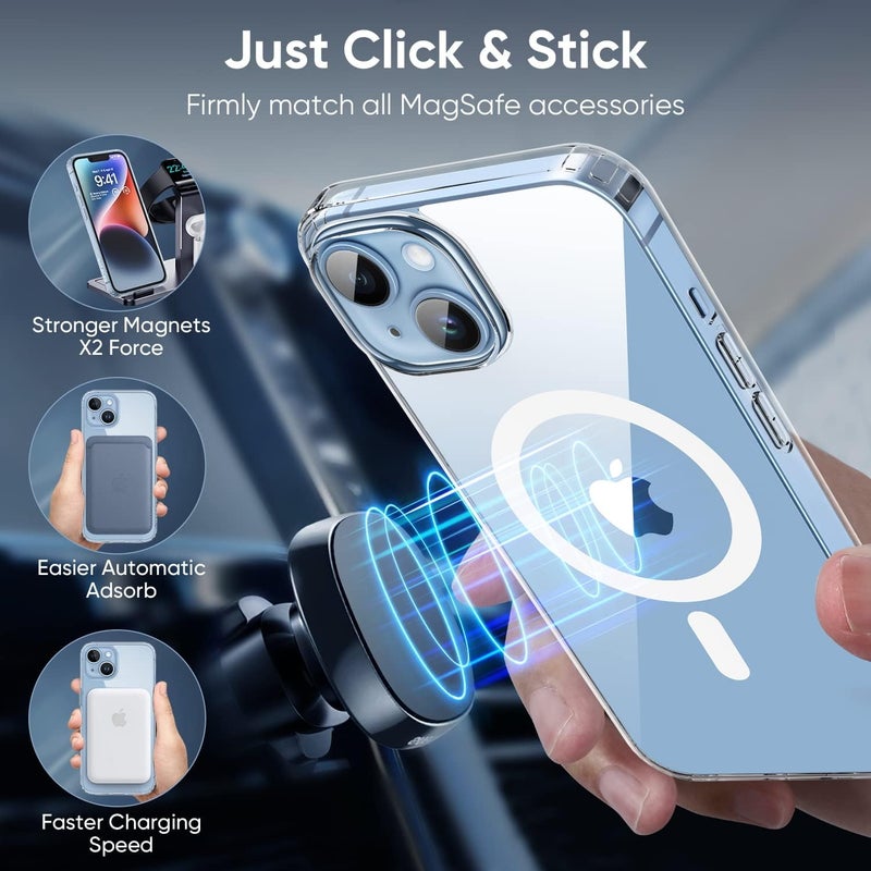 SUCGLES for iPhone 14/iPhone 13 Case with MagSafe [Ultra Strong Magnetic] [12FT Military Drop Protection] [Shockproof Bumper] Slim Thin Mag Safe Phone Cover 6.1" for Apple 14/13 (Clear/Magnet) - Image 2