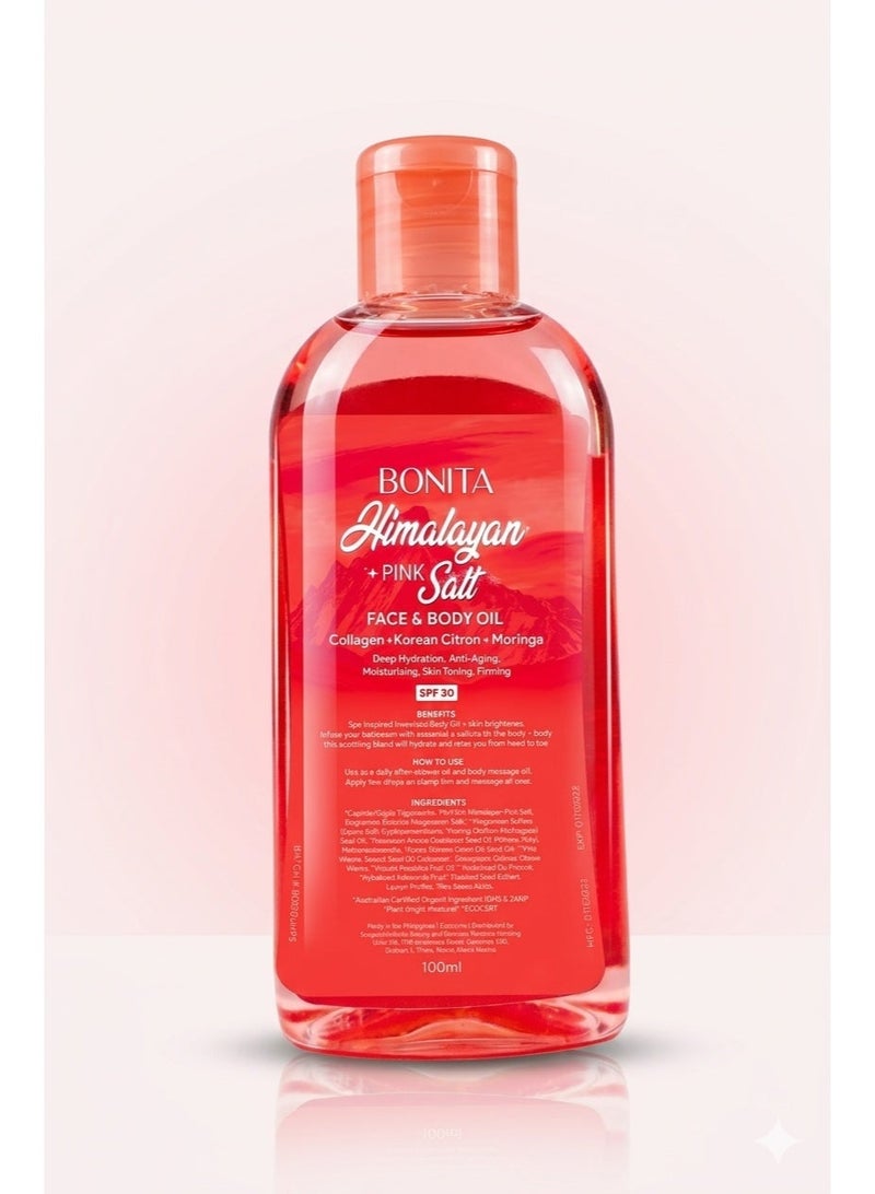 Bonita Himalayan Pink Salt Face and Body Oil 100ml Brightening Moisturizing Skin Firming Natural Massage Oil - Image 1