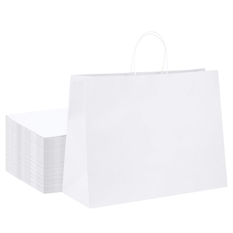 GSSUSA Large Paper Bags with Handles16x6x12 White 50Pcs Kraft Paper Shopping Bags Bulk for Small Business Valentines Day Grocery Boutique Merchandise