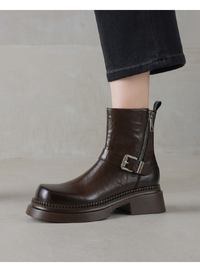 AME Personality Sweet And Edgy Martin Boots 2025 New Style, Buckle Zipper Decoration Ankle Boots, Thick Sole School Girl Boots - Image 1