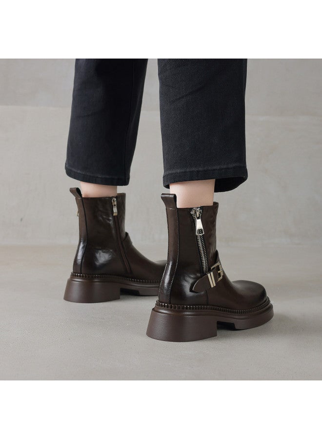 AME Personality Sweet And Edgy Martin Boots 2025 New Style, Buckle Zipper Decoration Ankle Boots, Thick Sole School Girl Boots - Image 5