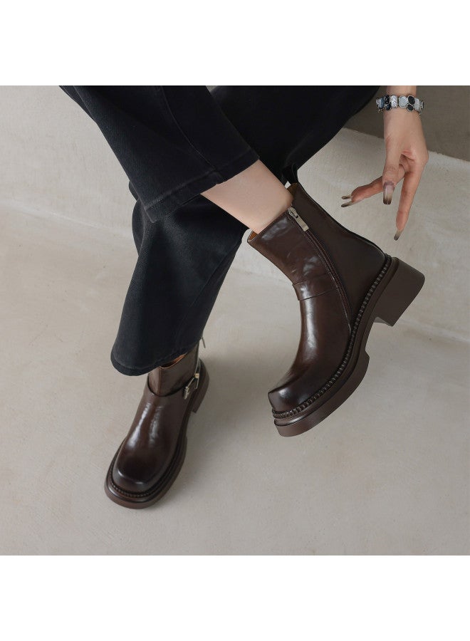 AME Personality Sweet And Edgy Martin Boots 2025 New Style, Buckle Zipper Decoration Ankle Boots, Thick Sole School Girl Boots - Image 2