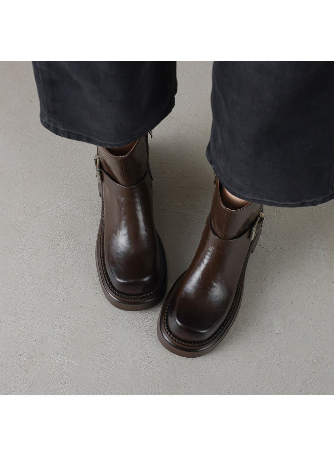AME Personality Sweet And Edgy Martin Boots 2025 New Style, Buckle Zipper Decoration Ankle Boots, Thick Sole School Girl Boots - Image 4