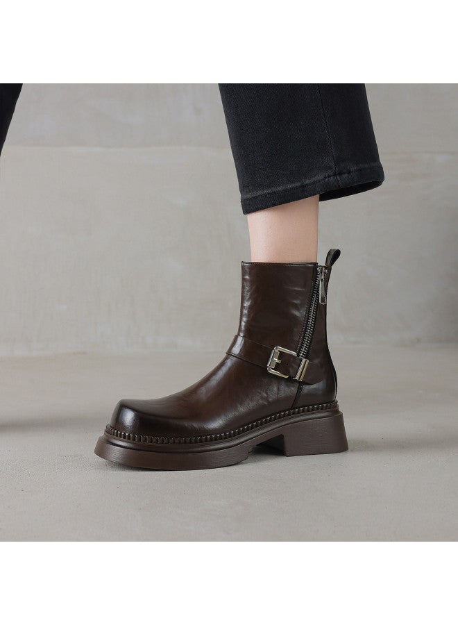AME Personality Sweet And Edgy Martin Boots 2025 New Style, Buckle Zipper Decoration Ankle Boots, Thick Sole School Girl Boots - Image 3