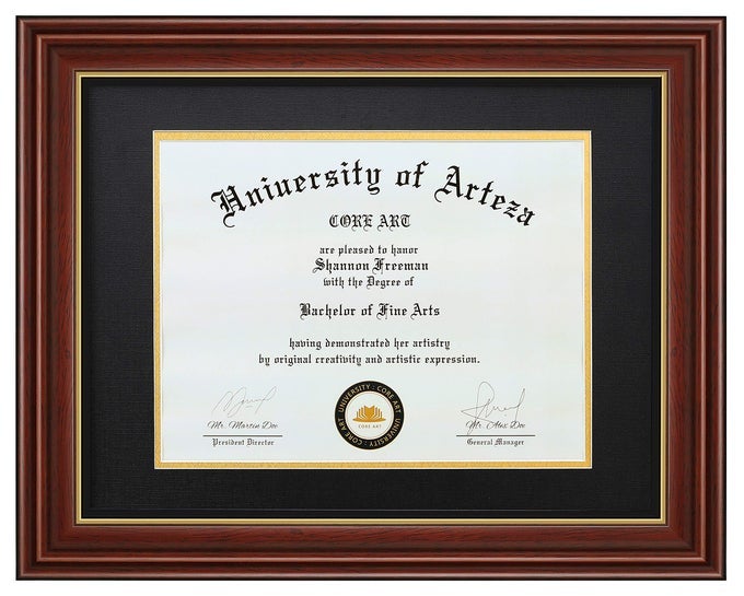 DIPLOMA FRAME 85X11 INCH WITH DOUBLE MAT OR 11X14 INCH WITHOUT MAT DISPLAY FOR DOCUMENT FRAME NATURAL SOLID WOOD CERTIFICATE FRAME WITH GOLDEN RIM SEMITEMPERED GLASS PANEL