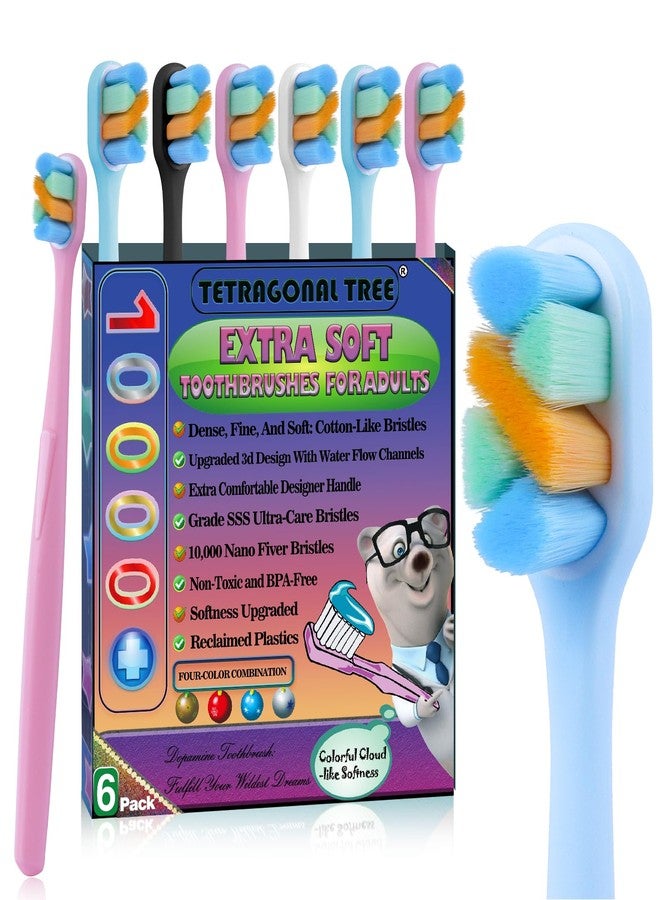 Tetragonal tree 6-Pack Extra Soft Toothbrushes for Sensitive Teeth & Receding Gums - Dentist-Designed Tapered Bristles for Gentle Plaque Removal - Individually Wrapped Toothbrushes - Image 1