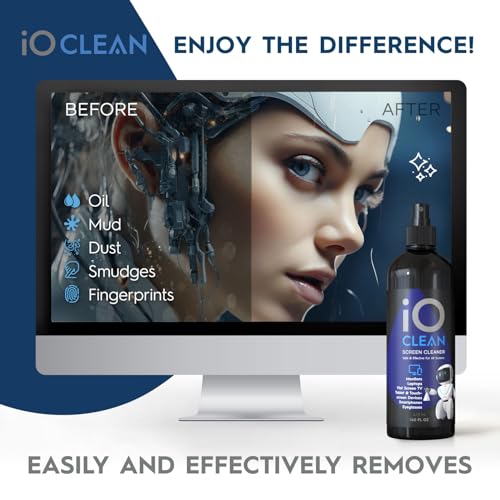 iO CLEAN Screen Cleaner Spray (16oz - 473ml) – Best Large Cleaning Kit for LCD LED OLED TV, Smartphone, iPad, Laptop, Touchscreen, Computer Monitor, Electronic Devices, Microfiber Cloth Wipes and 2 Nozzles - Image 5