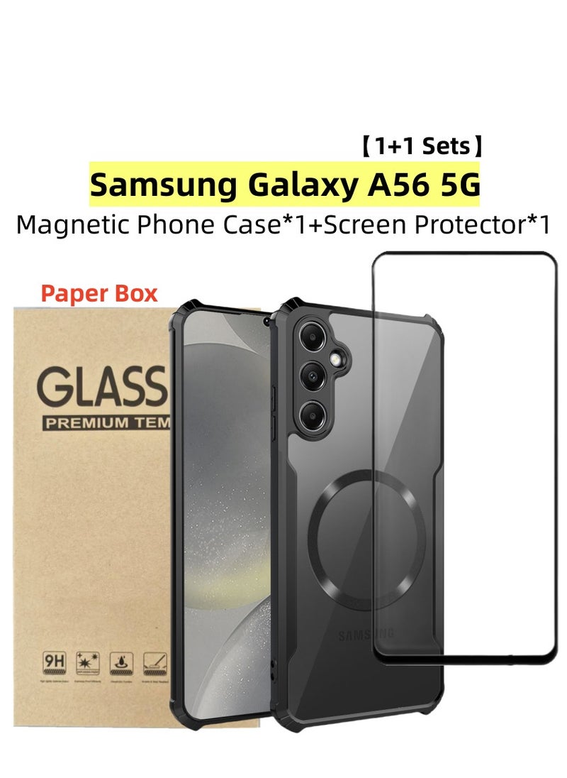Generic - [1+1 Sets] For Samsung Galaxy A56 5G Case & Screen Protector Magnetic Suction Car Phone Case with Anti Drop Function High Transmittance Glass Scratch Resistant Tempered Glass - Image 1