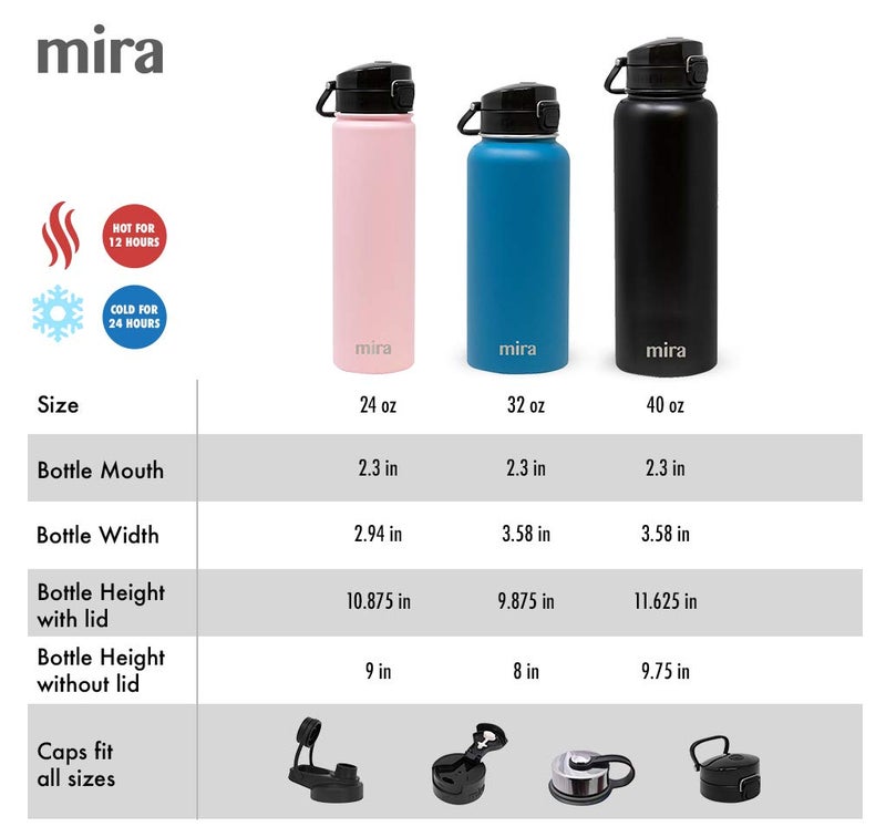 MIRA 24 oz Insulated Water Bottle - Stainless Steel Thermos with One-Touch Quick-Open Spout - Double Wall Hot & Cold (24Hr Cold/12Hr Hot) - Rose Pink - Image 3