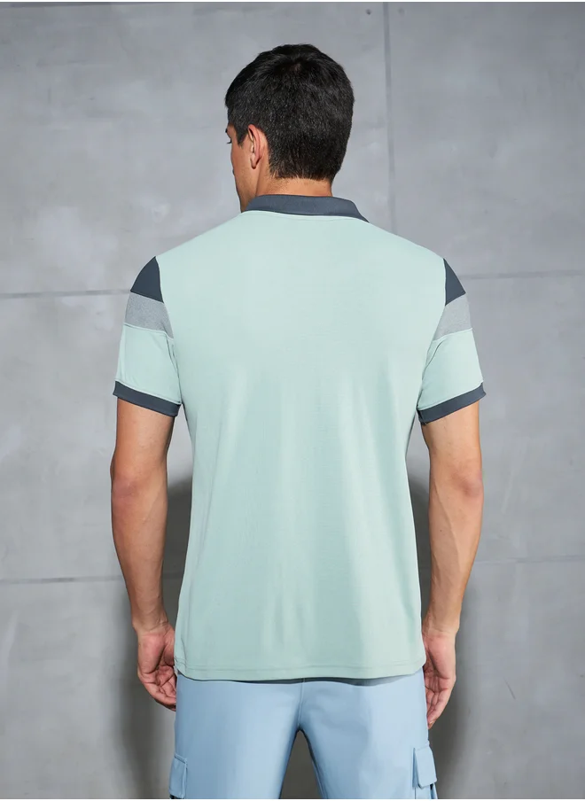 Technosport Color Block Short Sleeve Pique Slim Fit Polo T-Shirt