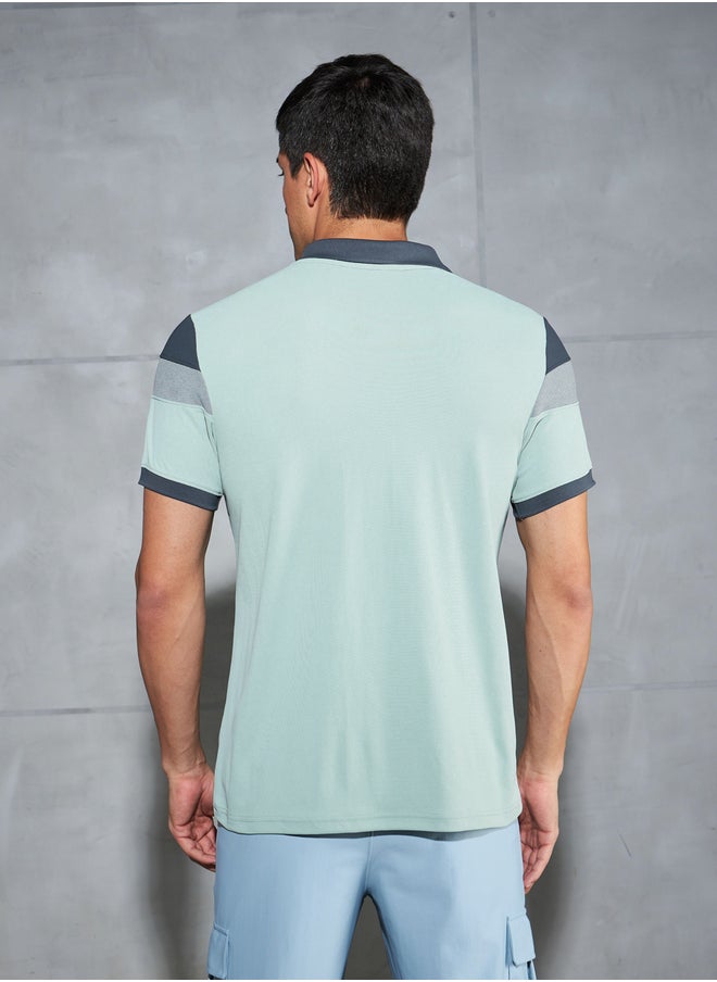 Technosport Color Block Short Sleeve Pique Slim Fit Polo T-Shirt  - Image 1