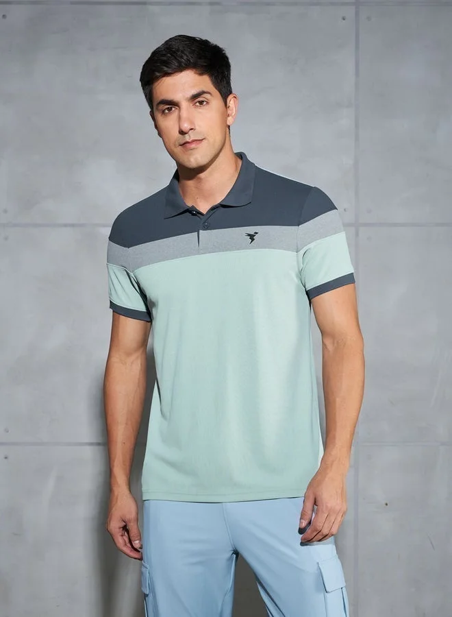 Technosport Color Block Short Sleeve Pique Slim Fit Polo T-Shirt