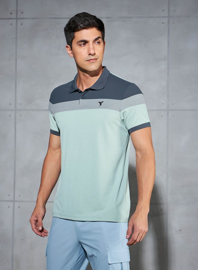 Technosport Color Block Short Sleeve Pique Slim Fit Polo T-Shirt - Image 3