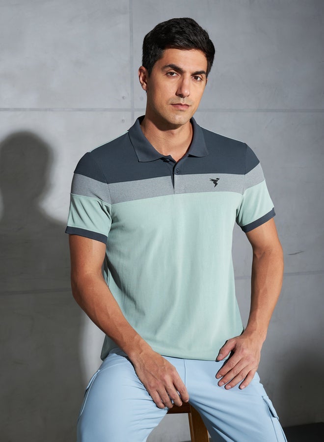 Technosport Color Block Short Sleeve Pique Slim Fit Polo T-Shirt - Image 5