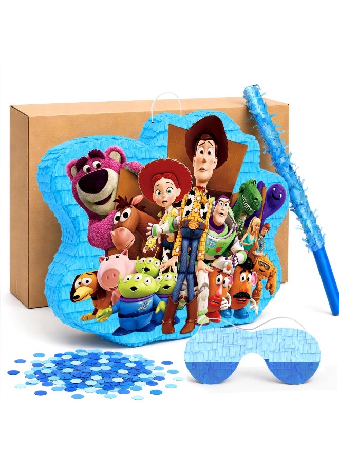 FRUITFUL PARTY Toy Story Pinata, Large Woody or Buzz Design Party Pinata Bundle - Pixar Buzz Lightyear Woody Jessie Lotso Cartoon Pinata Set Blindfold & Party Stick etc Toy Story Pinata Birthday Party Supplies - Image 1