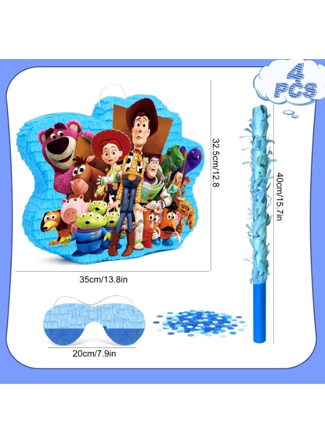 FRUITFUL PARTY Toy Story Pinata, Large Woody or Buzz Design Party Pinata Bundle - Pixar Buzz Lightyear Woody Jessie Lotso Cartoon Pinata Set Blindfold & Party Stick etc Toy Story Pinata Birthday Party Supplies - Image 2