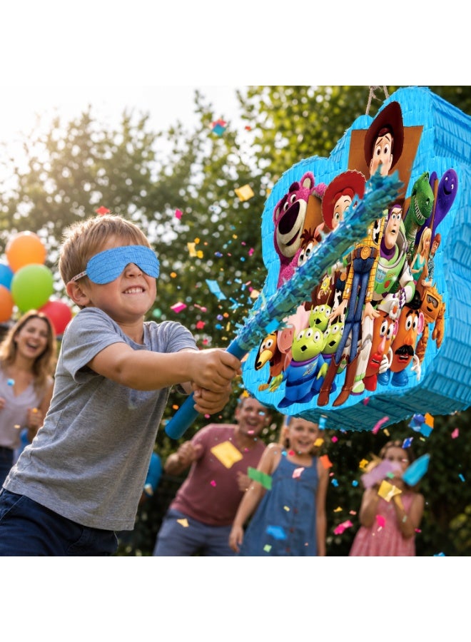 FRUITFUL PARTY Toy Story Pinata, Large Woody or Buzz Design Party Pinata Bundle - Pixar Buzz Lightyear Woody Jessie Lotso Cartoon Pinata Set Blindfold & Party Stick etc Toy Story Pinata Birthday Party Supplies - Image 4