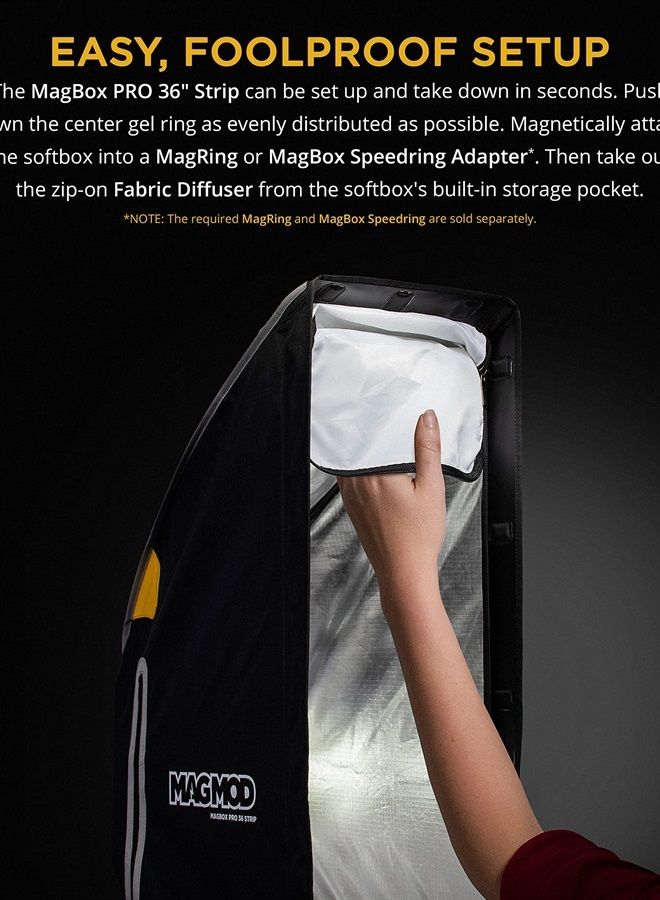 MAGMOD MagBox PRO 36" Strip Softbox with Integrated Gel Slot and Storage Pocket for Fabric Diffuser - Compatible with Speedlight Flashes and Strobes - Image 1