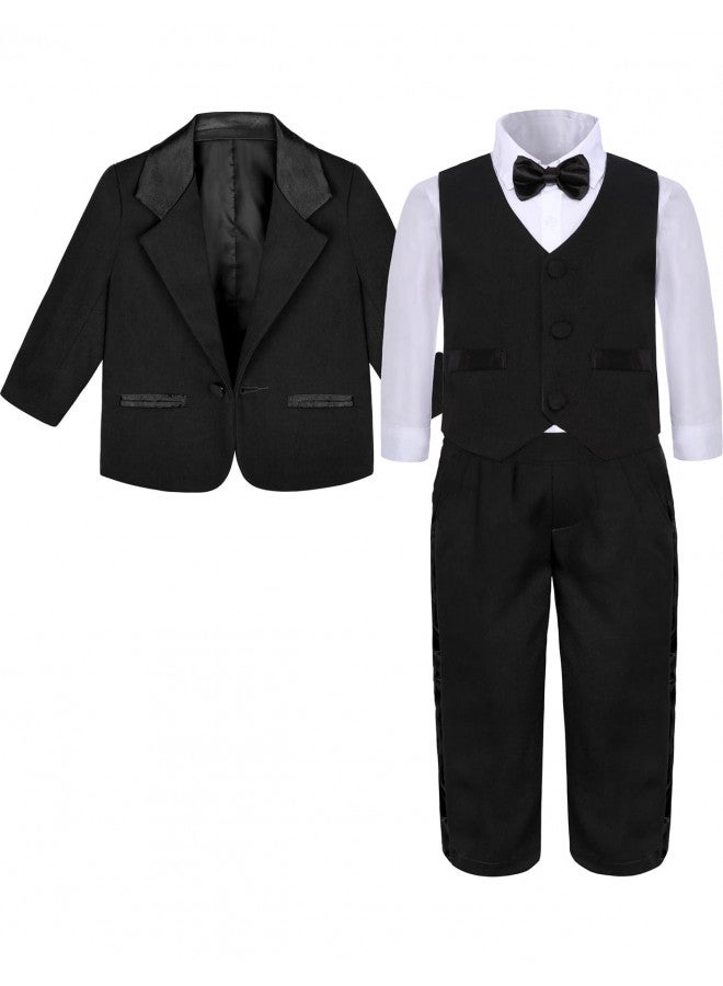 A&J DESIGN A&J DESIGN Baby Suit Toddler Tuxedo Boy Tux Formal Wedding Gentleman Dress Ring Bearer Outfit Black 12-18 Months - Image 3
