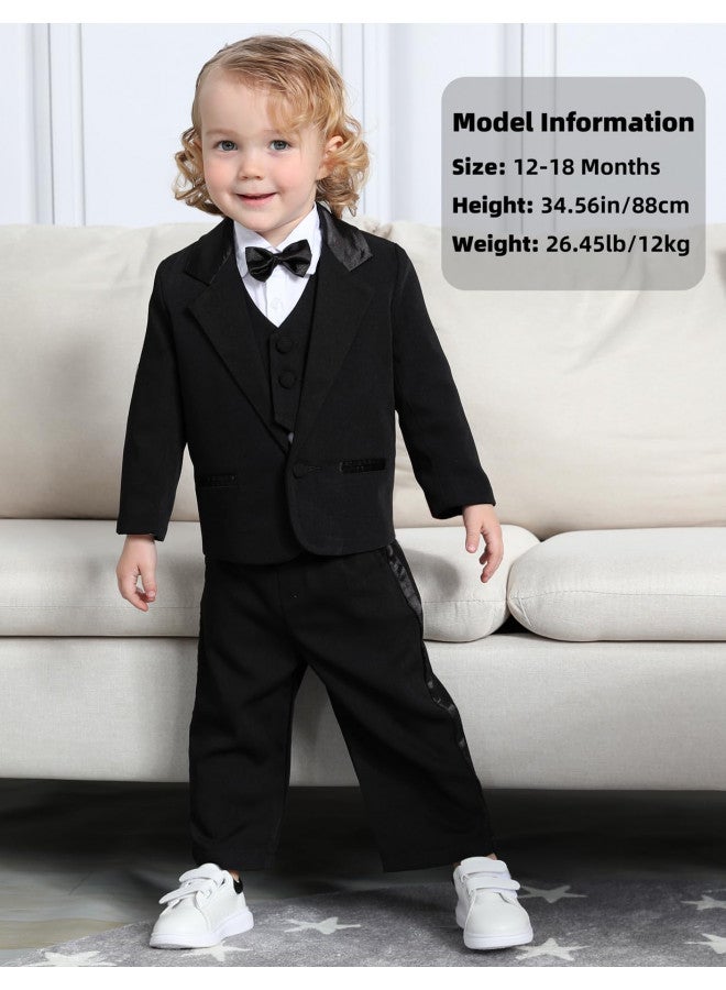 A&J DESIGN A&J DESIGN Baby Suit Toddler Tuxedo Boy Tux Formal Wedding Gentleman Dress Ring Bearer Outfit Black 12-18 Months - Image 1