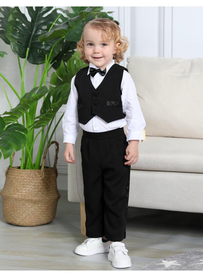 A&J DESIGN A&J DESIGN Baby Suit Toddler Tuxedo Boy Tux Formal Wedding Gentleman Dress Ring Bearer Outfit Black 12-18 Months - Image 2
