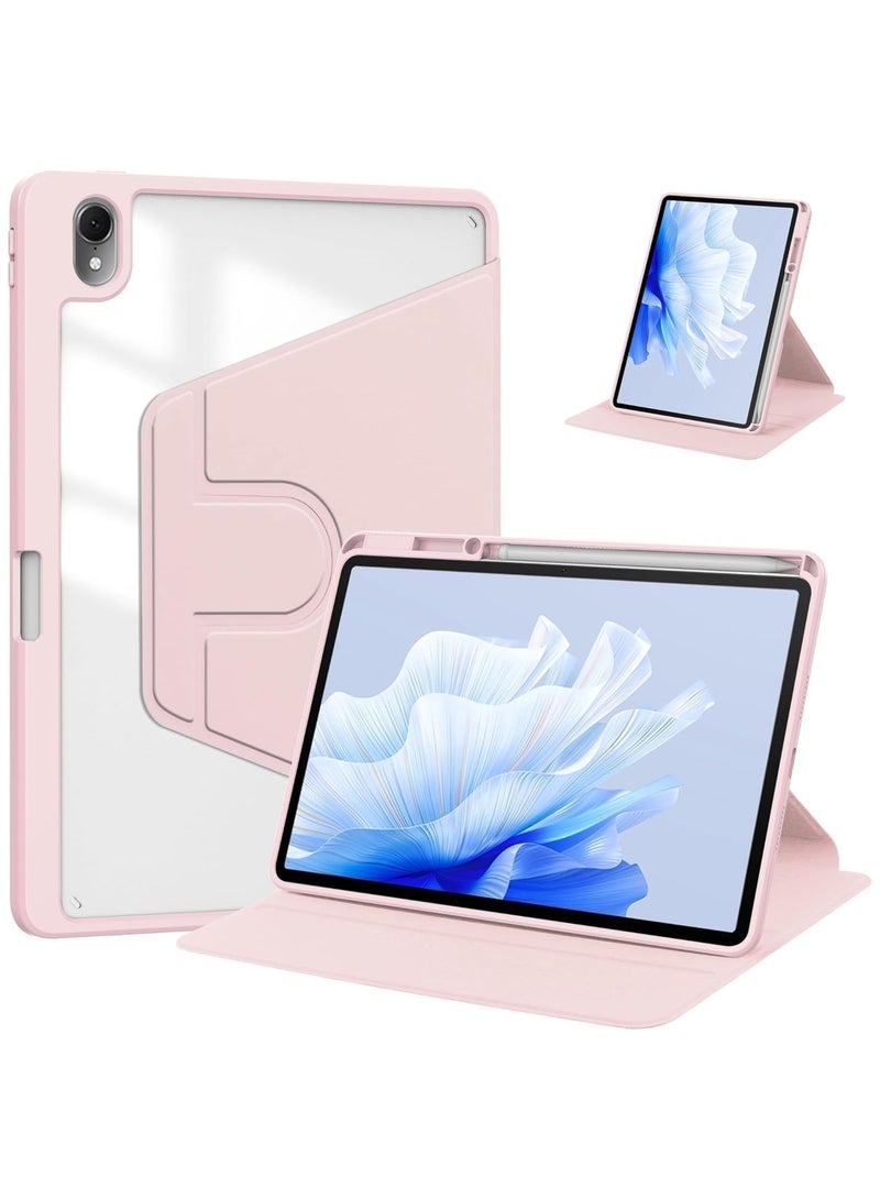VKL Clear Back Case Compatible with Huawei MatePad Air 11.5 Inch Released 2023 with Pen Holder, 360 Degree Swivel Stand Folio Flip Smart Tablet Cover Auto Sleep/Wake Tablet Case (Pink) - Image 1