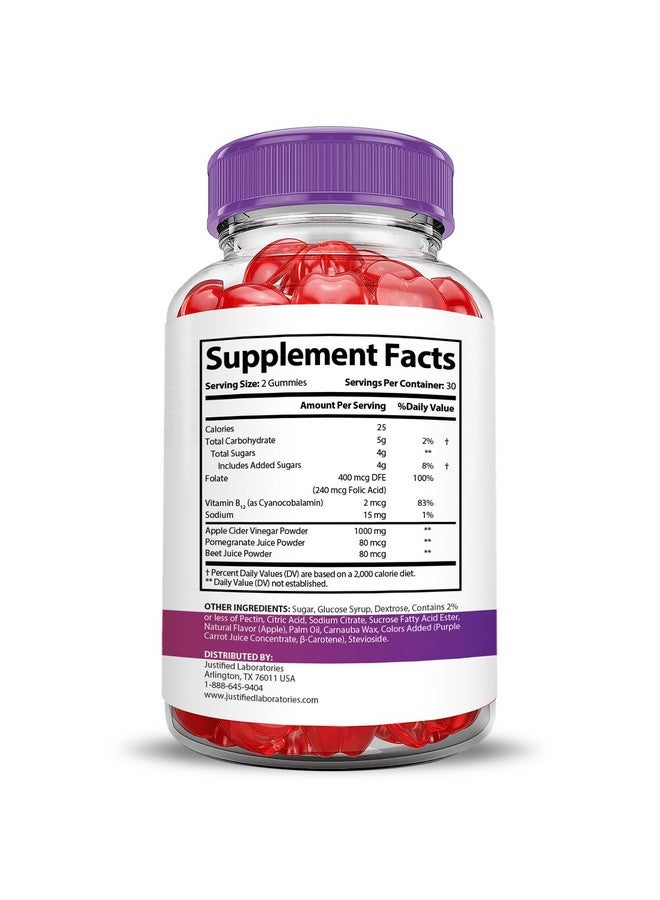 Justified Laboratories Pure Slim Keto ACV Gummies Advanced Formula 1000MG PureSlim Keto Gummies Apple Cider Vinegar Formulated with Pomegranate Beet Juice Powder B12 Vegan Non GMO 60 Gummys - Image 4