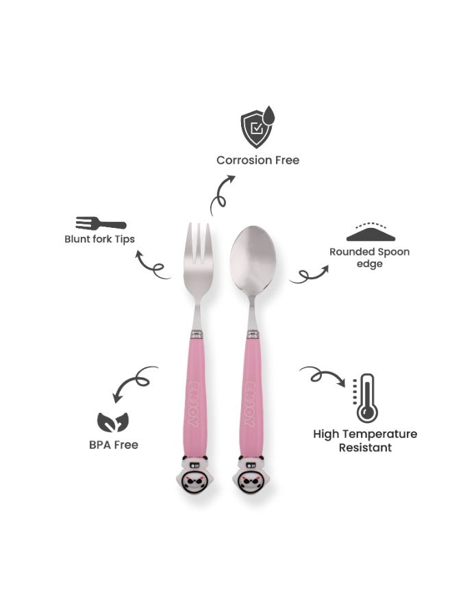 CRAVISTA Astronaut Design Kids Cutlery Set with Case - 2-Piece Stainless Steel BPA Free Cutlery Set Includes Spoon, Fork and Case for Lunch Box, Picnic and Travel (Pink) - Image 2