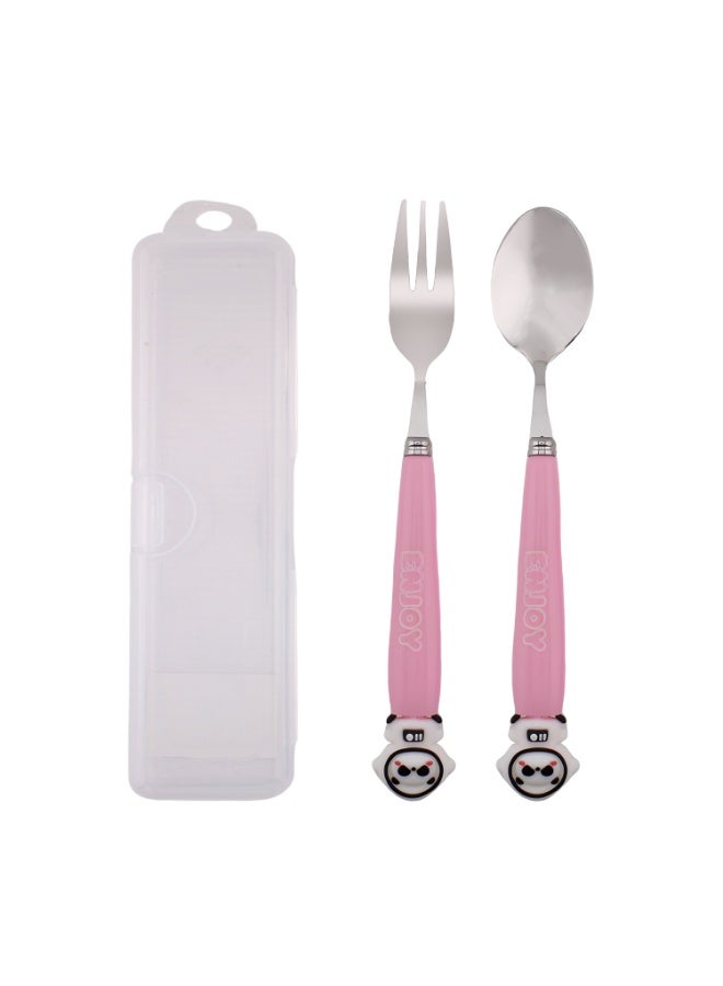 CRAVISTA Astronaut Design Kids Cutlery Set with Case - 2-Piece Stainless Steel BPA Free Cutlery Set Includes Spoon, Fork and Case for Lunch Box, Picnic and Travel (Pink) - Image 1