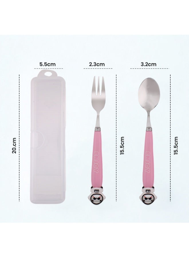 CRAVISTA Astronaut Design Kids Cutlery Set with Case - 2-Piece Stainless Steel BPA Free Cutlery Set Includes Spoon, Fork and Case for Lunch Box, Picnic and Travel (Pink) - Image 4