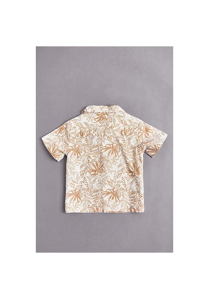 R&b Patterned Shirt with Revere Collar and Short Sleeves