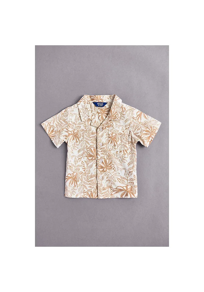 R&b Patterned Shirt with Revere Collar and Short Sleeves