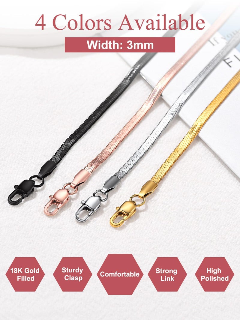 FOCALOOK Yellow Gold Plated Snake Chain Necklace Gold Herringbone Necklace Choker Necklaces for Women 3MM(W) 12.5+3.5"(L) - Image 5