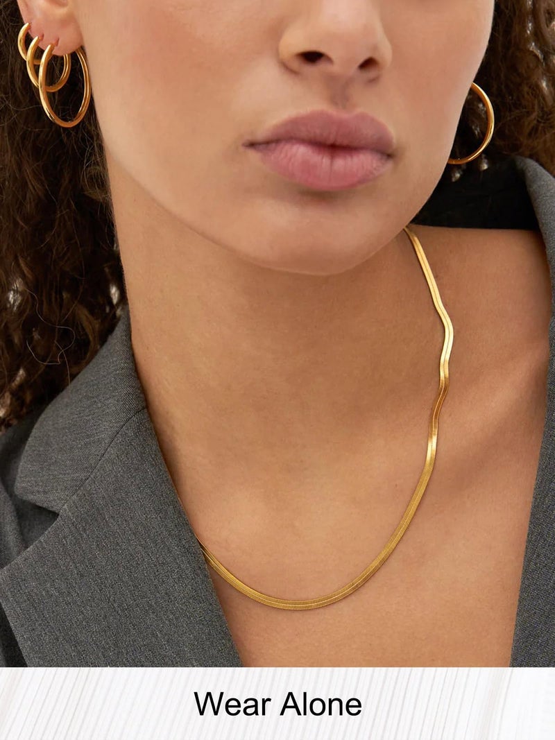 FOCALOOK Yellow Gold Plated Snake Chain Necklace Gold Herringbone Necklace Choker Necklaces for Women 3MM(W) 12.5+3.5"(L) - Image 3