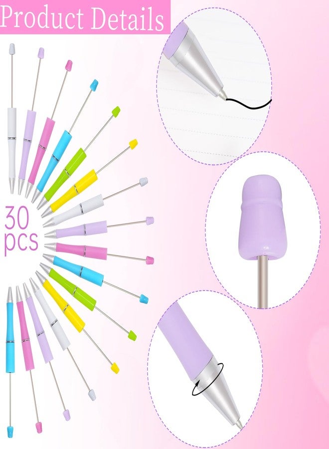 jiebor 30Pcs Beadable Pens Plastic Bead Pen Black Ink Ballpoint Pens Diy Pens Cute Cool Pens for Students Teacher Bridal Women Men Graduation Gift Office School Supplies - Image 4