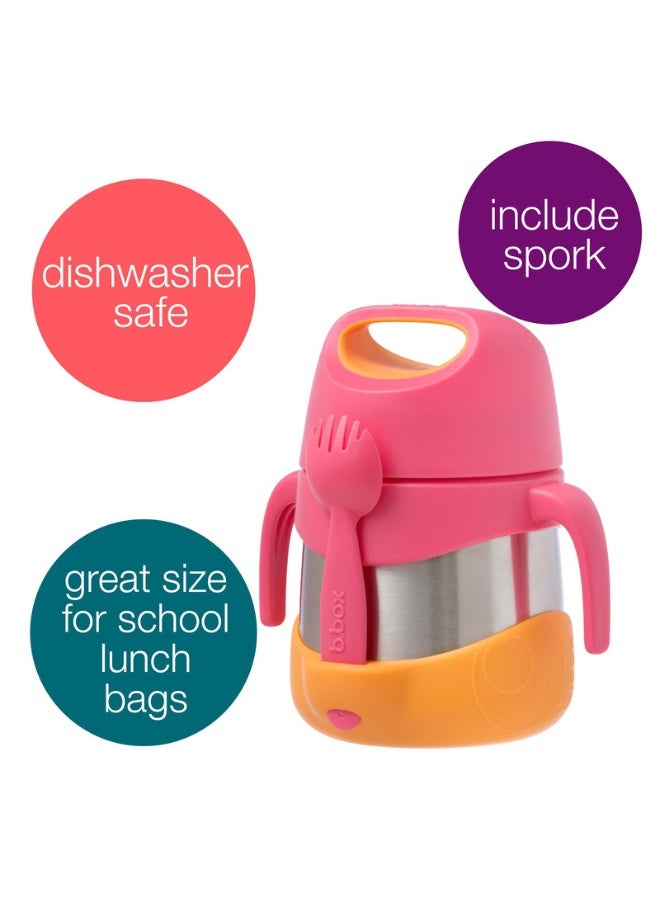 B.Box Insulated Food Jar for Kids | Keeps Food Hot or Cold | 11 fl oz Capacity | Leakproof | BPA Free | With Spork & Carry Handle-Strawberry Shake - Image 2